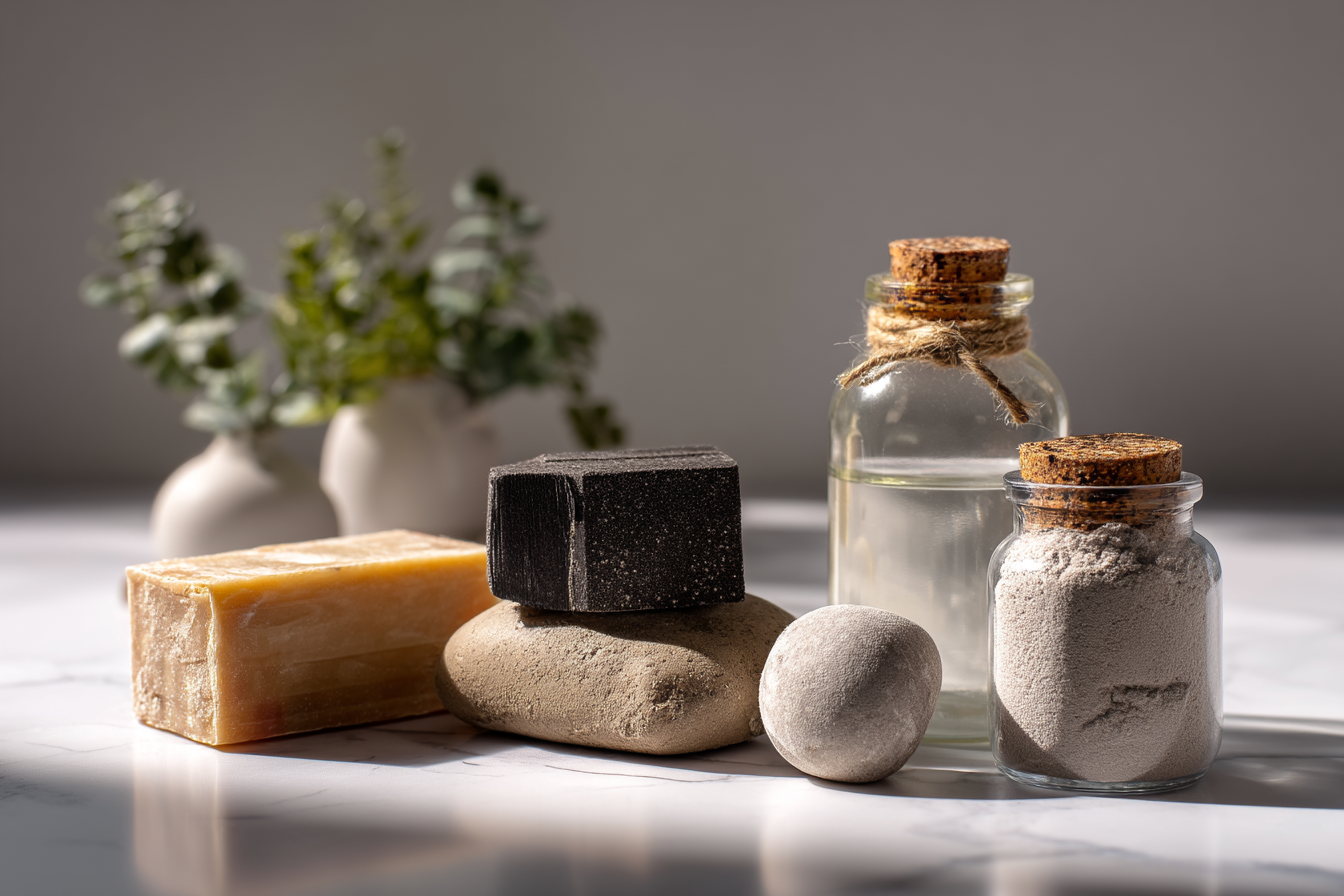 Colorful handcrafted natural soaps featuring herbal infusions.